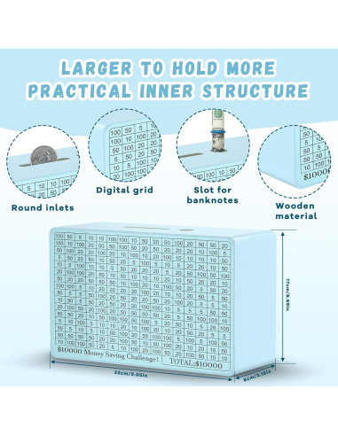 Caja de Ahorro de Dinero de Madera Gomyrod Azul 23x17x8 cm