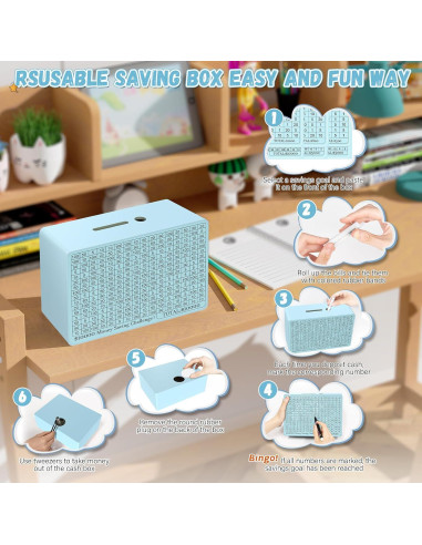 Caja de Ahorro de Dinero de Madera Gomyrod Azul 23x17x8 cm