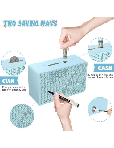 Caja de Ahorro de Dinero de Madera Gomyrod Azul 23x17x8 cm