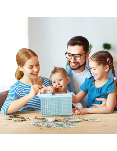 Caja de Ahorro de Dinero de Madera Gomyrod Azul 23x17x8 cm