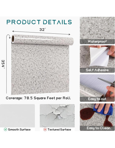 Papel Contacto VEELIKE Mármol Impermeable 81.3x900 cm Gris