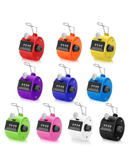 10 Piezas Contador Manual Tally PLUVAVA 4 Dígitos Multicolor