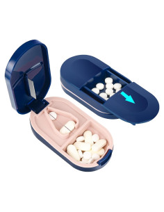 Cortador de Pastillas LEAFTOL 2-en-1 con Compartimento Azul