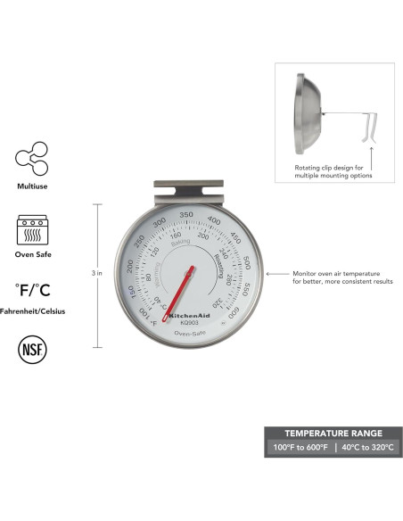 Termómetro de horno KitchenAid KQ903 3-en-1 acero inoxidable Termómetro de horno KitchenAid KQ903 3-en-1 acero inoxidable