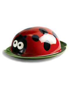 Plato de Mantequilla Cerámica Verde Colias con Tapa Mariquita