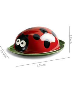 Plato de Mantequilla Cerámica Verde Colias con Tapa Mariquita 2