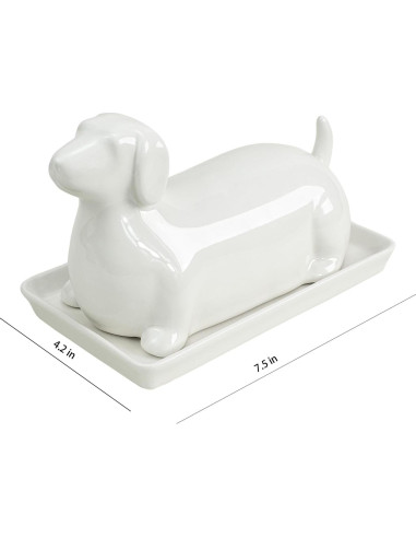 Plato de Mantequilla Cerámico Colias Wing 3D Perro Salchicha