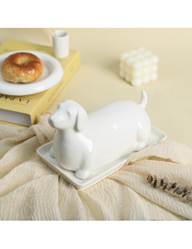 Plato de Mantequilla Cerámico Colias Wing 3D Perro Salchicha