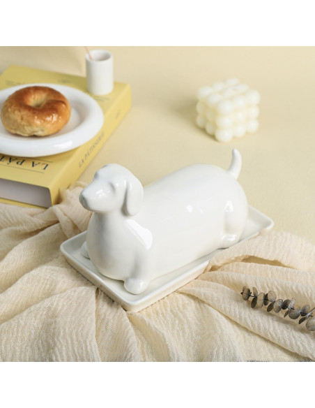 Plato de Mantequilla Cerámico Colias Wing 3D Perro Salchicha