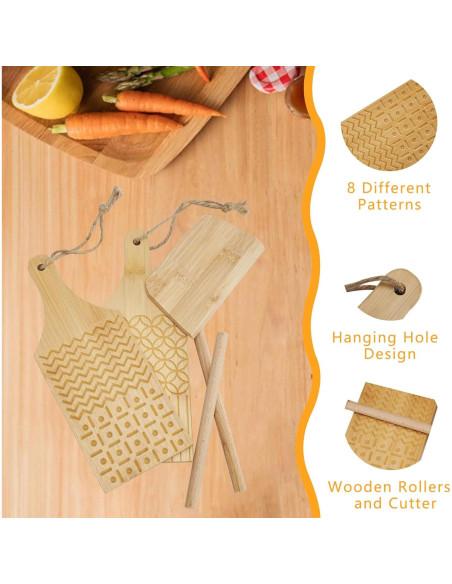 Tabla de Gnocchi KUAOOAUK 4-en-1 con 2 Rodillos y Cortador