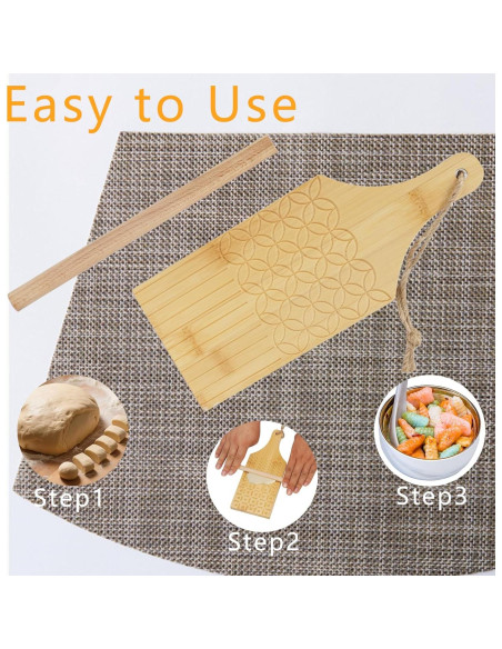 Tabla de Gnocchi KUAOOAUK 4-en-1 con 2 Rodillos y Cortador