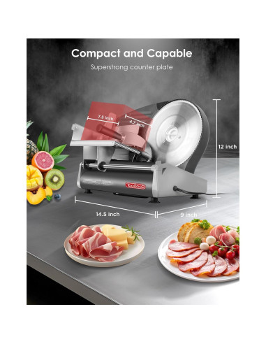 Cortadora de Carne Eléctrica TOOGOOD 8.7" Acero Inoxidable