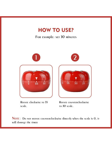 Temporizador de Cocina Mecánico Jayron JR-WG017 Tomate Rojo 60 Min