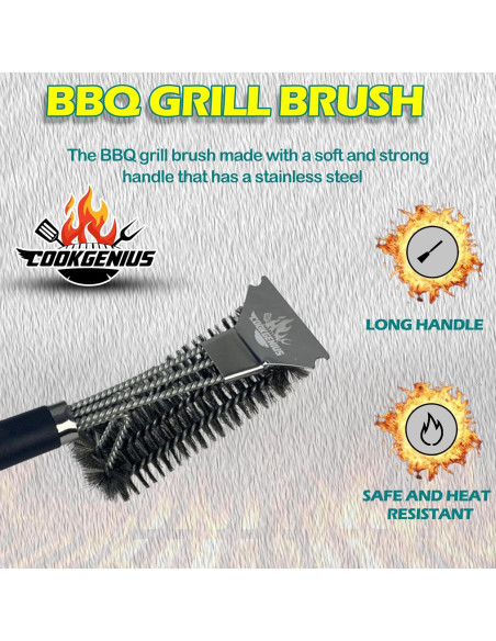 Cepillo y Raspador para Parrilla CookGenius - Sin Cerdas, 38.1x12.7cm