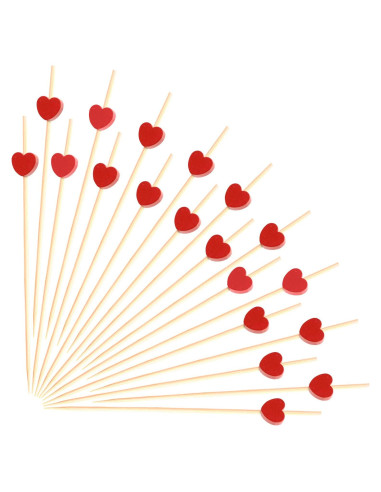 100 Palillos de Corazón Rojo Crafterlife 11.94 cm Madera Bambú