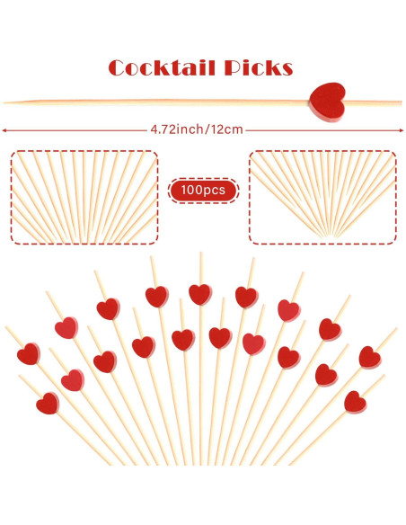 100 Palillos de Corazón Rojo Crafterlife 11.94 cm Madera Bambú