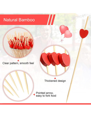 100 Palillos de Corazón Rojo Crafterlife 11.94 cm Madera Bambú