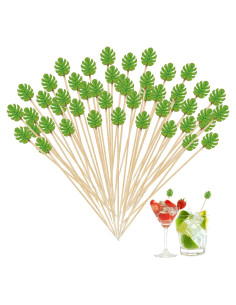 120 Palillos de Cóctel de Bambú Naturahand 12 cm Hoja Monstera