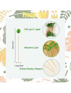 120 Palillos de Cóctel de Bambú Naturahand 12 cm Hoja Monstera 2