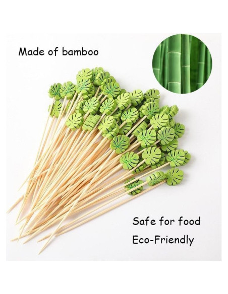 120 Palillos de Cóctel de Bambú Naturahand 12 cm Hoja Monstera