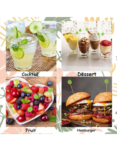 120 Palillos de Cóctel de Bambú Naturahand 12 cm Hoja Monstera