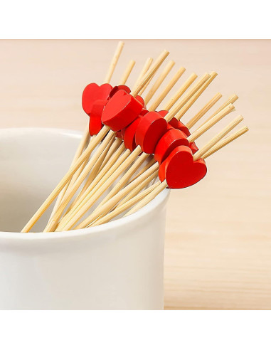 100 Palillos de Corazón Rojo Crafterlife 11.94 cm Madera Bambú