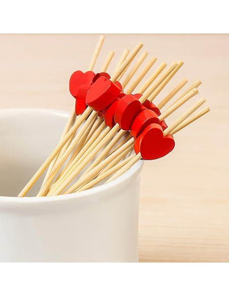 100 Palillos de Corazón Rojo Crafterlife 11.94 cm Madera Bambú
