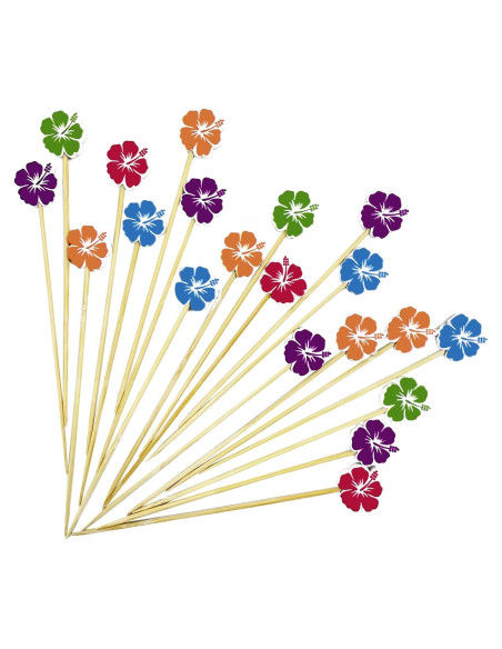 100 Palillos de Cóctel de Bambú con Flor 12 cm para Aperitivos