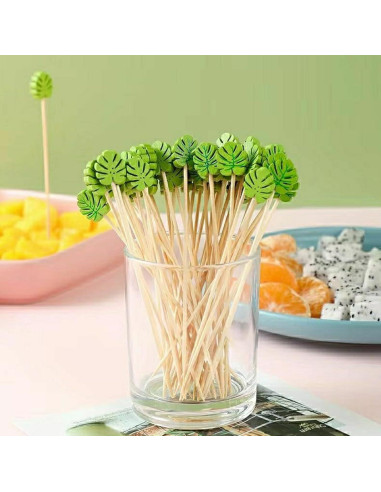 120 Palillos de Cóctel de Bambú Naturahand 12 cm Hoja Monstera