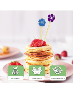 100 Palillos de Cóctel de Bambú con Flor 12 cm para Aperitivos 2