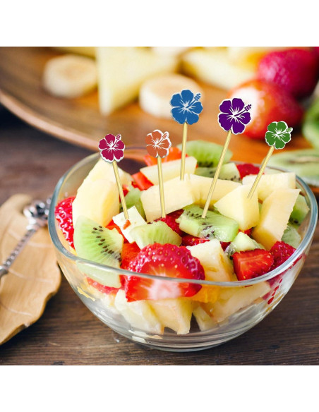 100 Palillos de Cóctel de Bambú con Flor 12 cm para Aperitivos