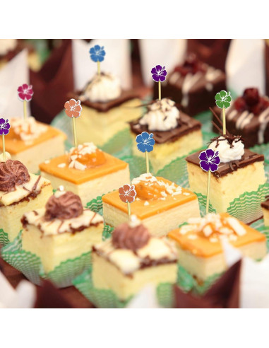 100 Palillos de Cóctel de Bambú con Flor 12 cm para Aperitivos