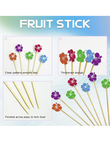 100 Palillos de Cóctel de Bambú con Flor 12 cm para Aperitivos