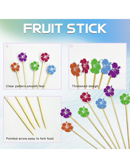 100 Palillos de Cóctel de Bambú con Flor 12 cm para Aperitivos
