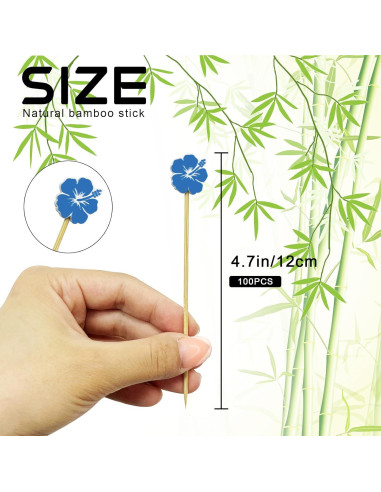 100 Palillos de Cóctel de Bambú con Flor 12 cm para Aperitivos