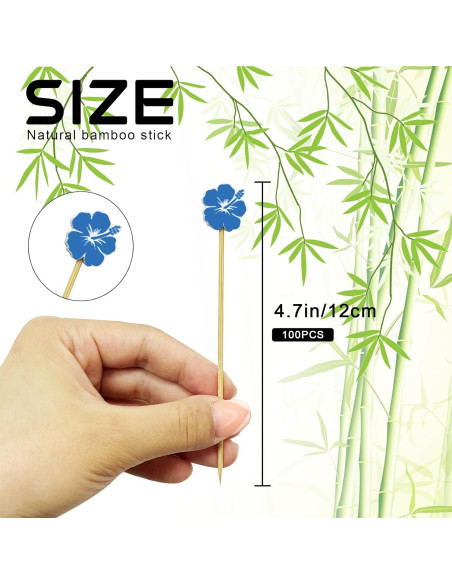 100 Palillos de Cóctel de Bambú con Flor 12 cm para Aperitivos