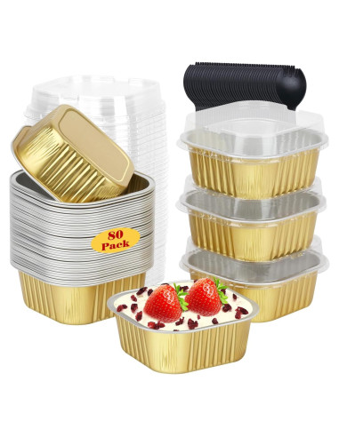 Moldes Mini para Pasteles de Aluminio LNYZQUS 80 Pack 5oz