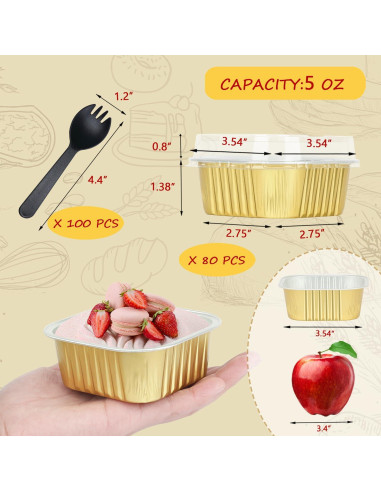 Moldes Mini para Pasteles de Aluminio LNYZQUS 80 Pack 5oz