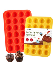 Molde de Silicona para Mini Muffin VITUER 24 Cavidades Rojo Amarillo