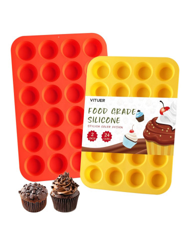 Molde de Silicona para Mini Muffin VITUER 24 Cavidades Rojo Amarillo
