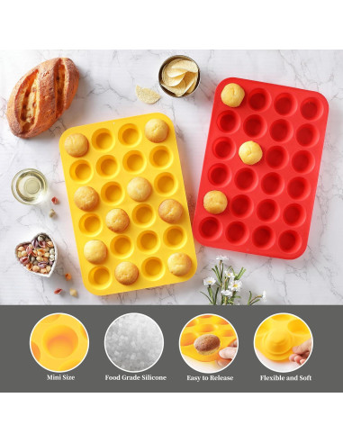 Molde de Silicona para Mini Muffin VITUER 24 Cavidades Rojo Amarillo