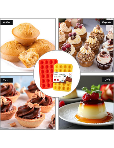 Molde de Silicona para Mini Muffin VITUER 24 Cavidades Rojo Amarillo