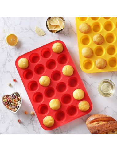 Molde de Silicona para Mini Muffin VITUER 24 Cavidades Rojo Amarillo