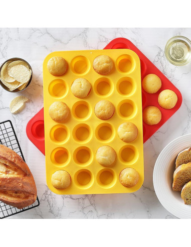 Molde de Silicona para Mini Muffin VITUER 24 Cavidades Rojo Amarillo