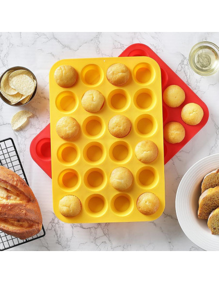 Molde de Silicona para Mini Muffin VITUER 24 Cavidades Rojo Amarillo Molde de Silicona para Mini Muffin VITUER 24 Cavidades Rojo Amarillo