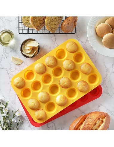 Molde de Silicona para Mini Muffin VITUER 24 Cavidades Rojo Amarillo