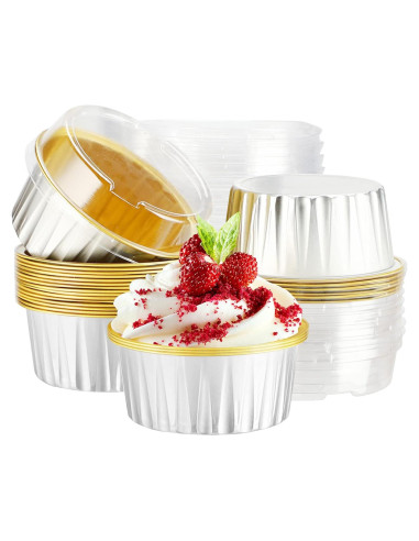 Ramequines Desechables EUSOAR 25pcs 5oz Aluminio con Tapas