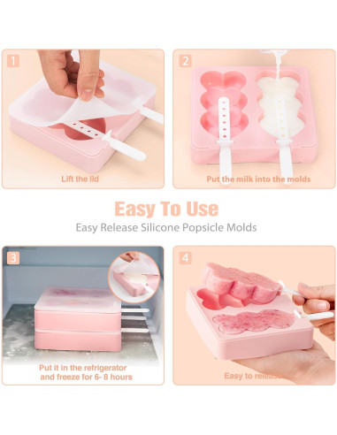 Moldes de Paletas de Silicona CUISITOOL 4 Piezas Rosa