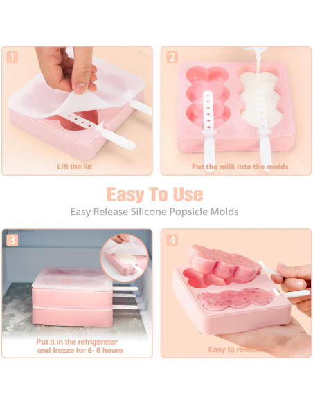 Moldes de Paletas de Silicona CUISITOOL 4 Piezas Rosa