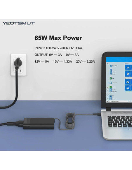 Cargador HP 65W USB-C Yeotsmut para Laptop y Chromebook
